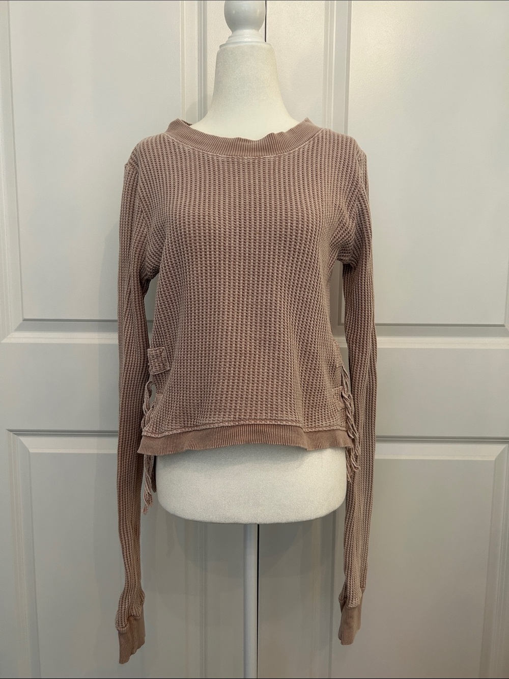 Free People Waffle Knit Crew Sweater in Mauve